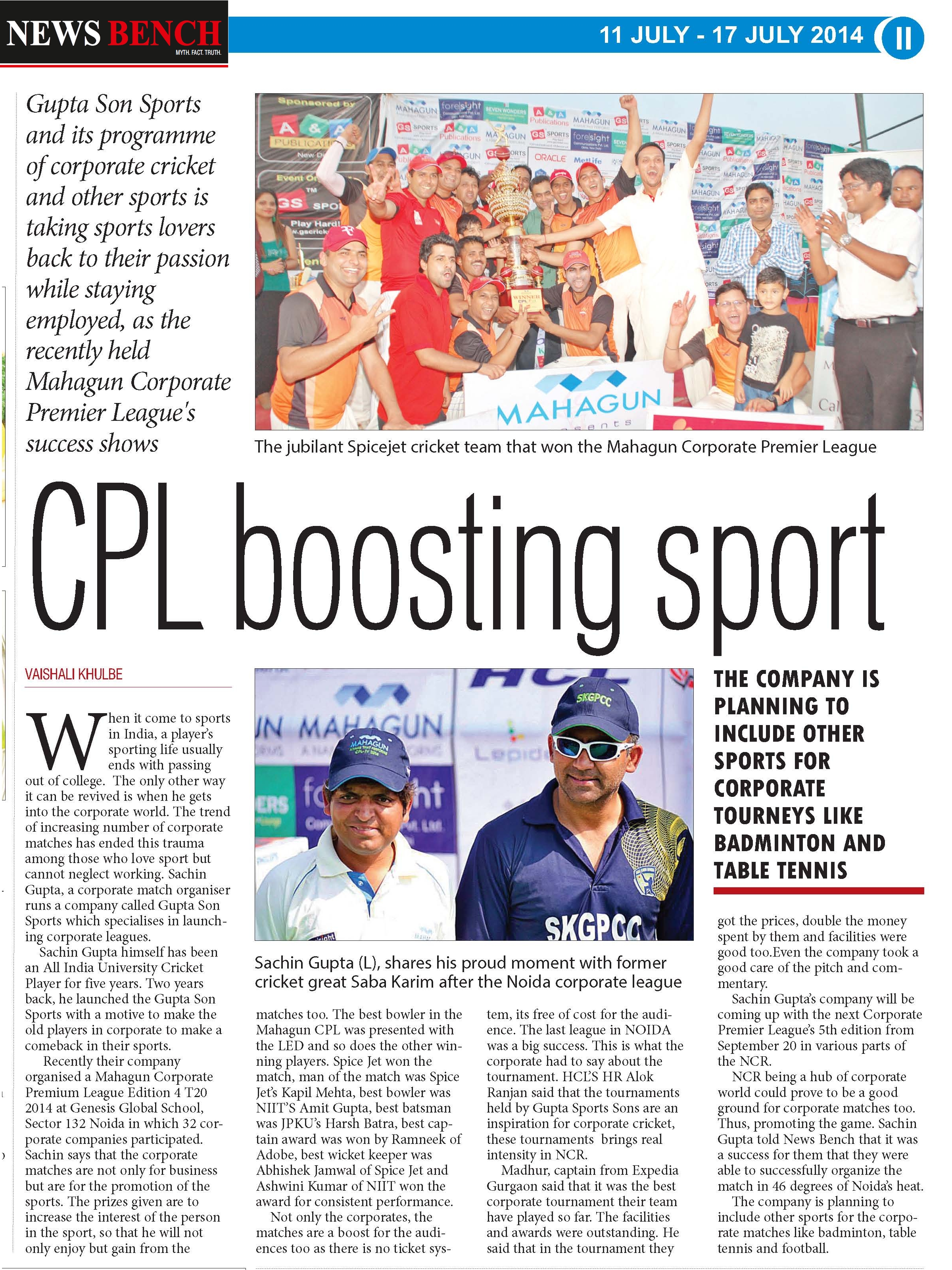 Cpl Boosting Sport ; Spicejet Won; Kapil Mehta Named Best Player
